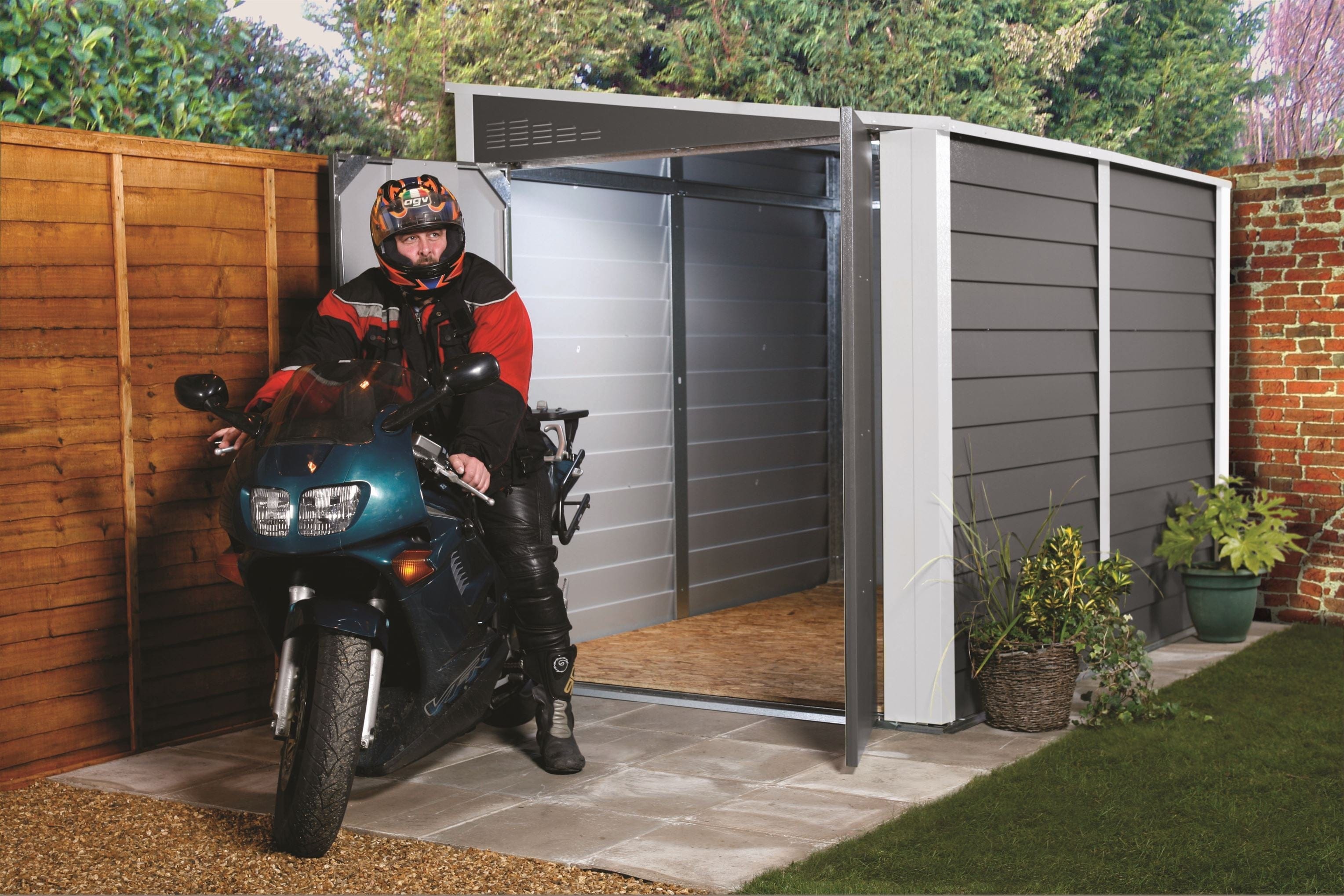 『TEN PILE SHT GRAY M』 Trimetals 9' x 6' Motorcycle Garage (MCG 960) | My Secure Garden
