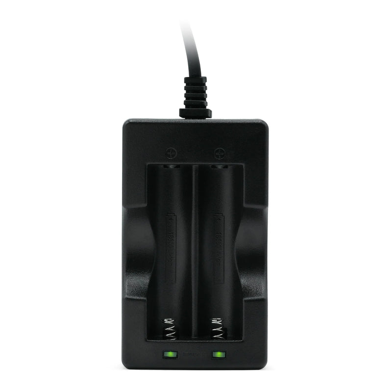 Front view of empty Amalock battery charger with green power lights on, compatible with Amalock DB101 and DB301 video doorbells