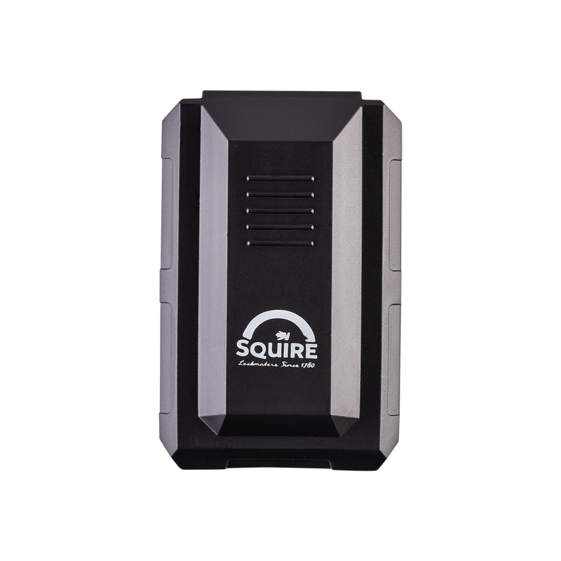 Front view image of a black Squire brand Keykeep™2 heavy-duty and high security outdoor key safe with a recodable push button lock.
