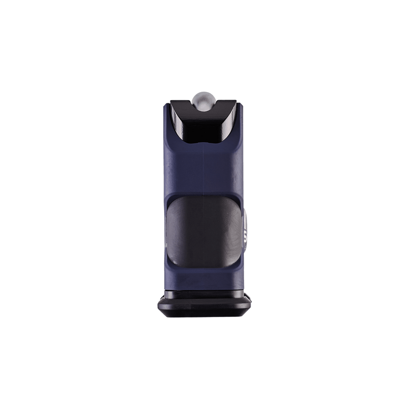 Side view of a dark blue and black Squire Stronghold brand extra high-security rated 50mm closed shackle padlock suitable for a range of outdoor security uses.