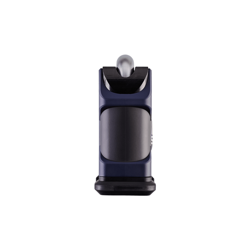 Side view of a dark blue and black Squire Stronghold High Security 65mm Closed Shackle Padlock suitable for a range of outdoor and property security uses.