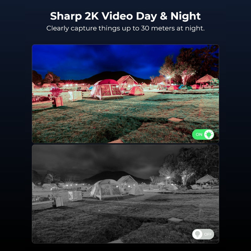 Day and night images illustrating Reolink TrackMix LTE 2K video performance in outdoor conditions.