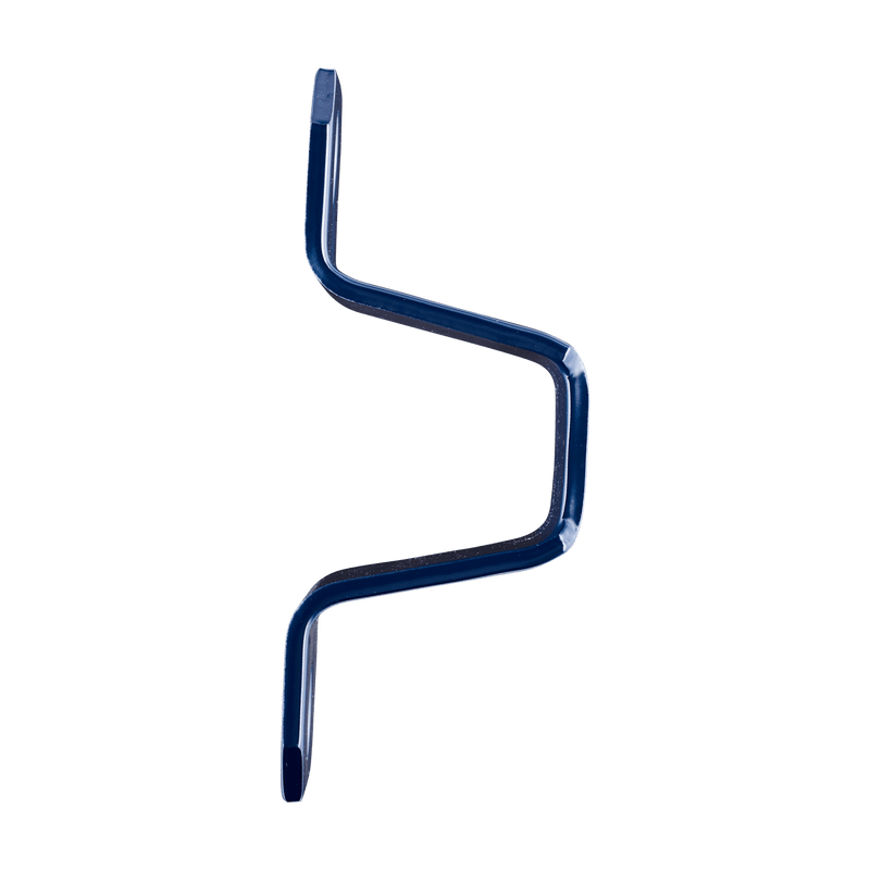 Side profile view of a blue Squire brand WA500 metal ground/wall anchor. 