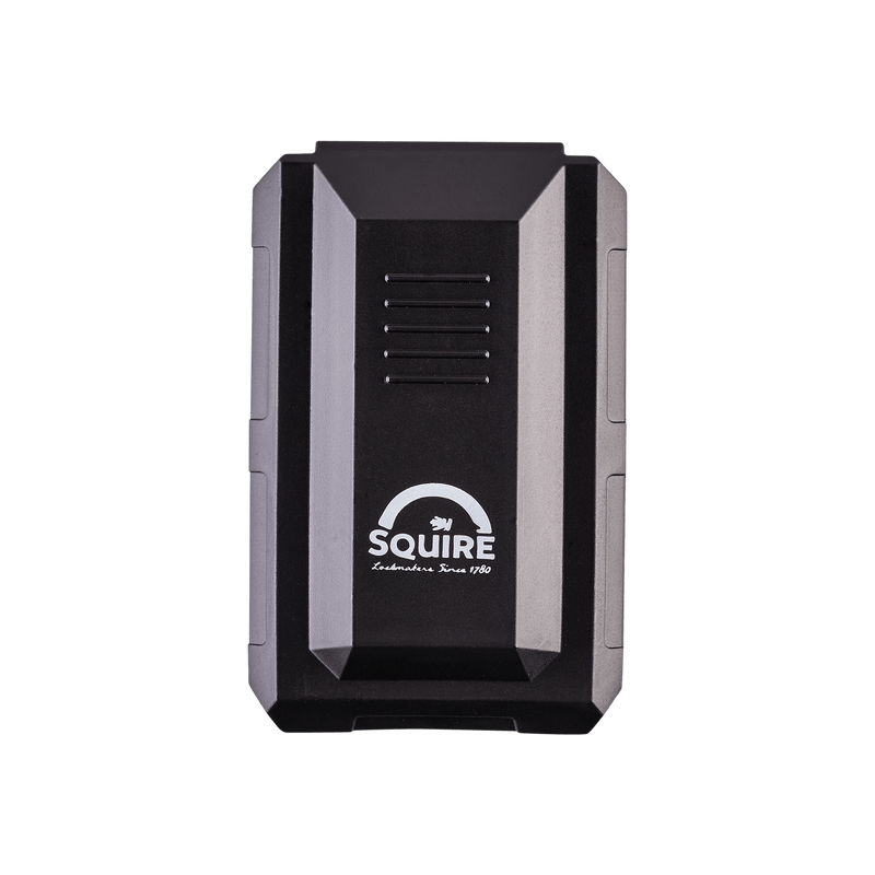 Front view image of a black Squire brand Keykeep™2 heavy-duty and high security outdoor key safe with a recodable push button lock.