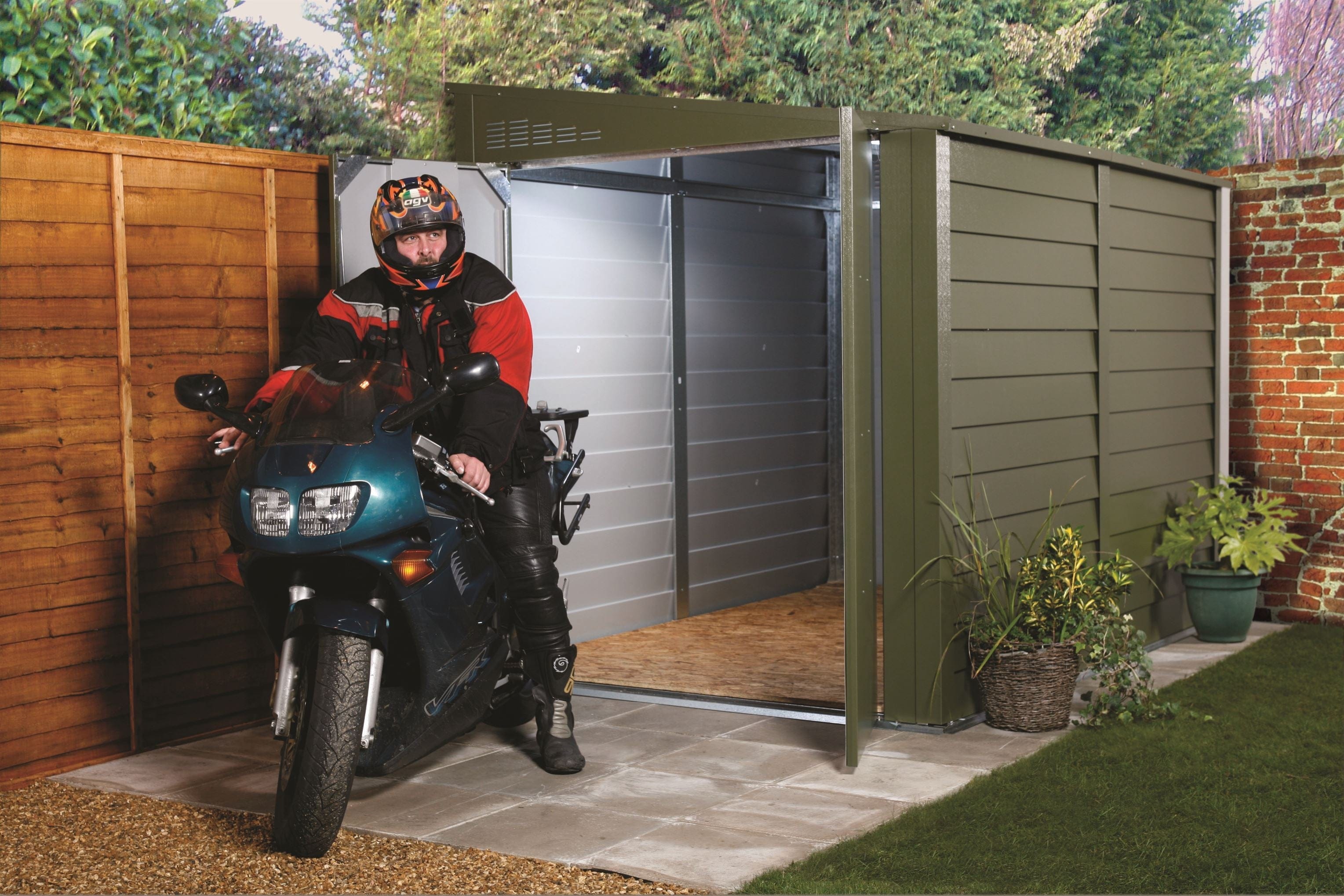 Secure Motorcycle Compound Trimetals 9’ x 6’ High Security Motorcycle Garage (Protect-a-Bike™ 960 ...