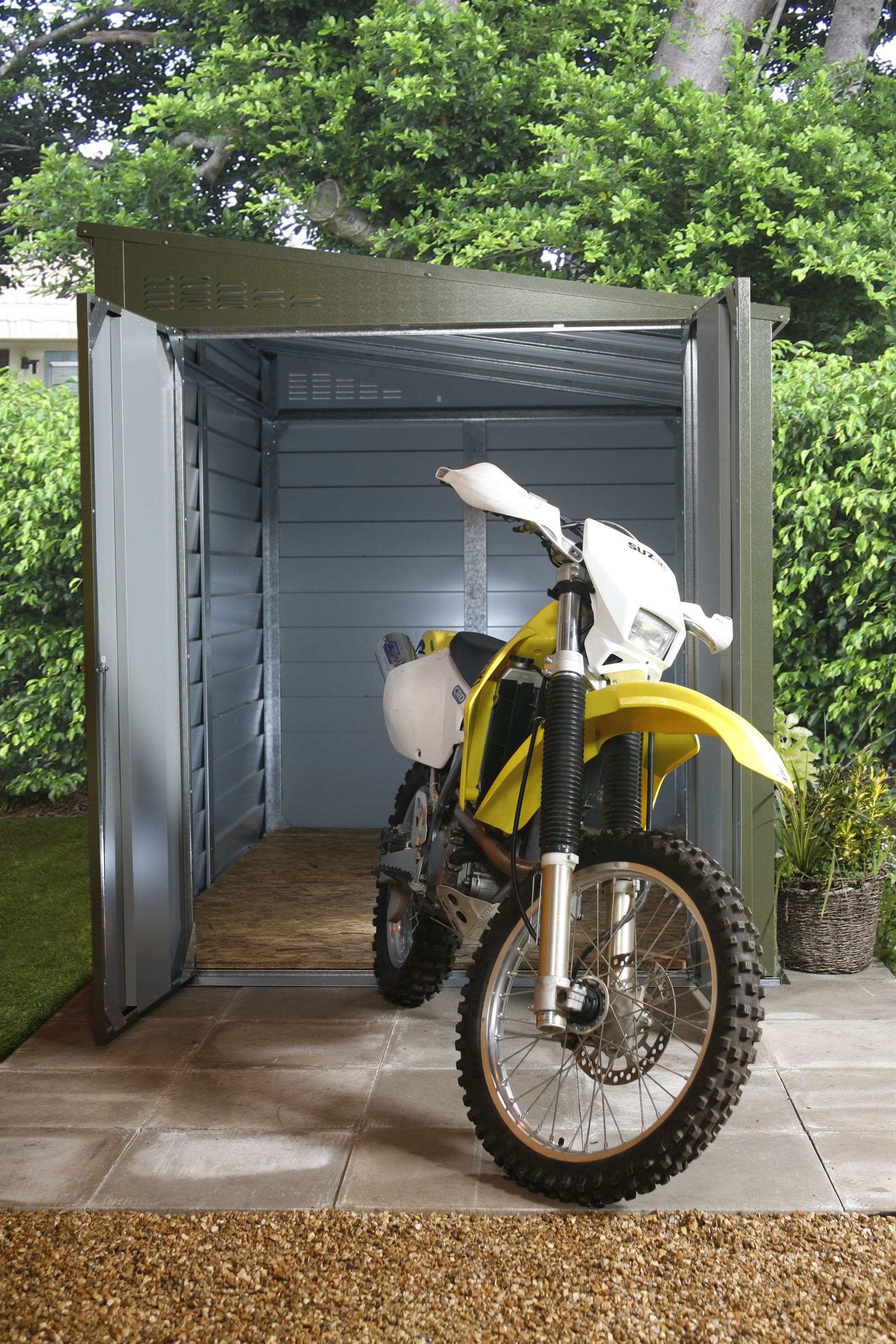 Secure Motorcycle Compound Trimetals 9’ x 4’ High Security Motorcycle Garage (Protect-a-Bike™ 940 ...