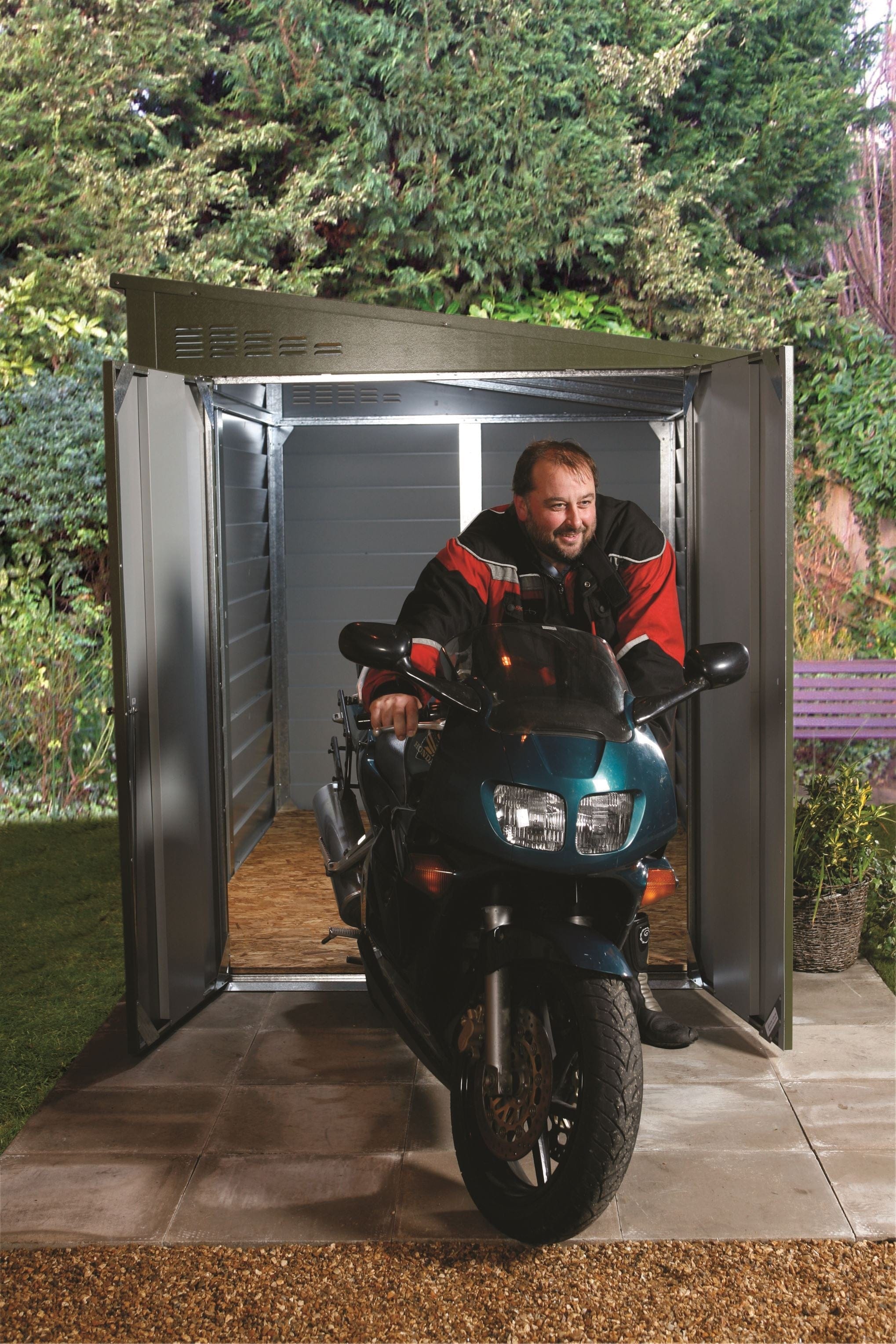 Secure Motorcycle Compound Trimetals 9’ x 4’ High Security Motorcycle Garage (Protect-a-Bike™ 940 ...