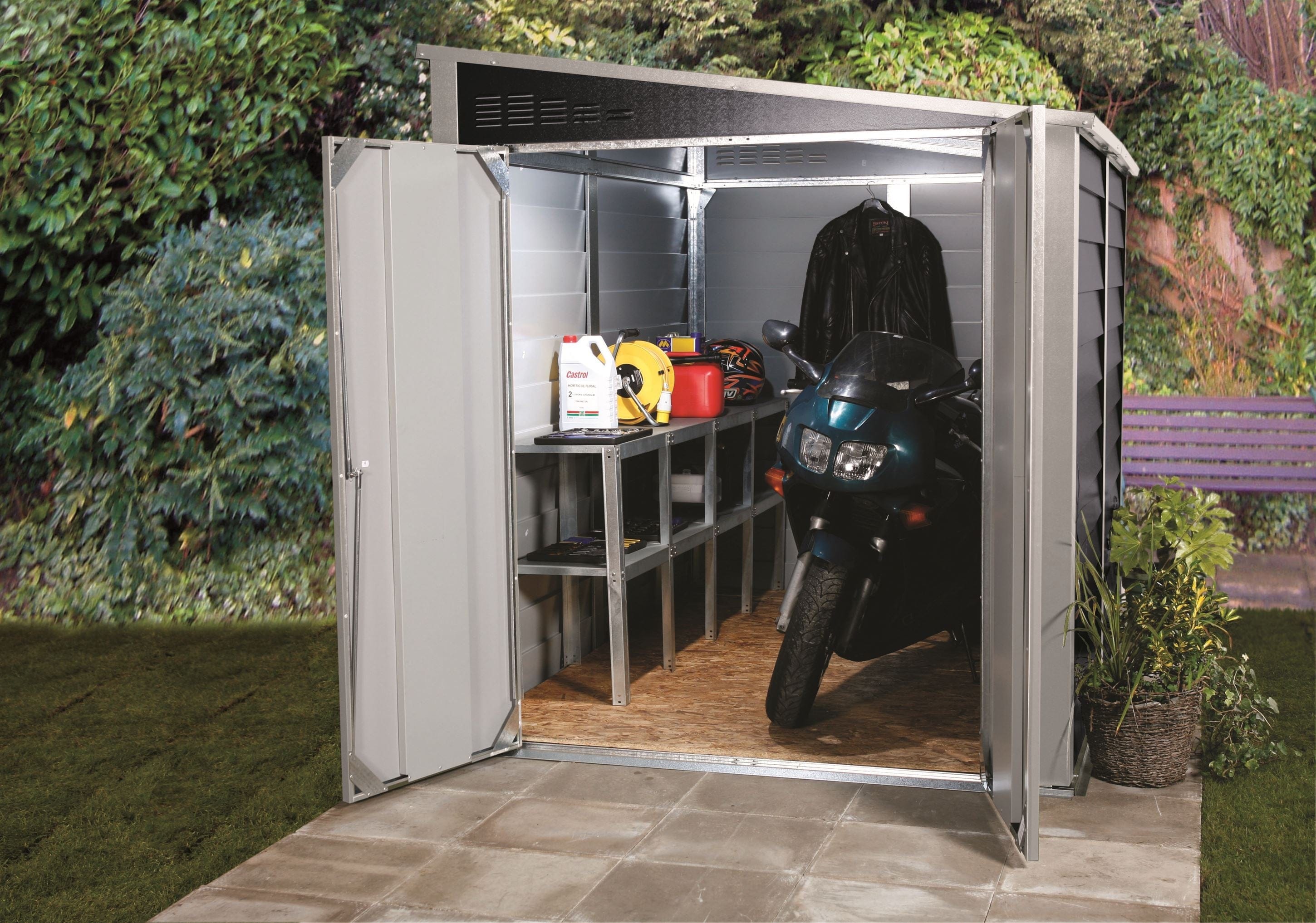 Secure Motorcycle Compound Trimetals 9’ x 6’ High Security Motorcycle Garage (Protect-a-Bike™ 960 ...